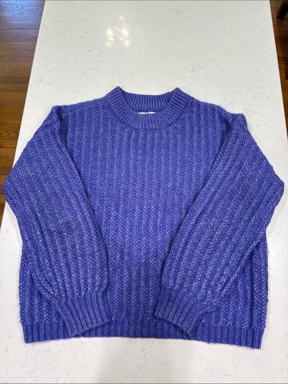 LOFT Purple Crewneck Cable Knit Sweater